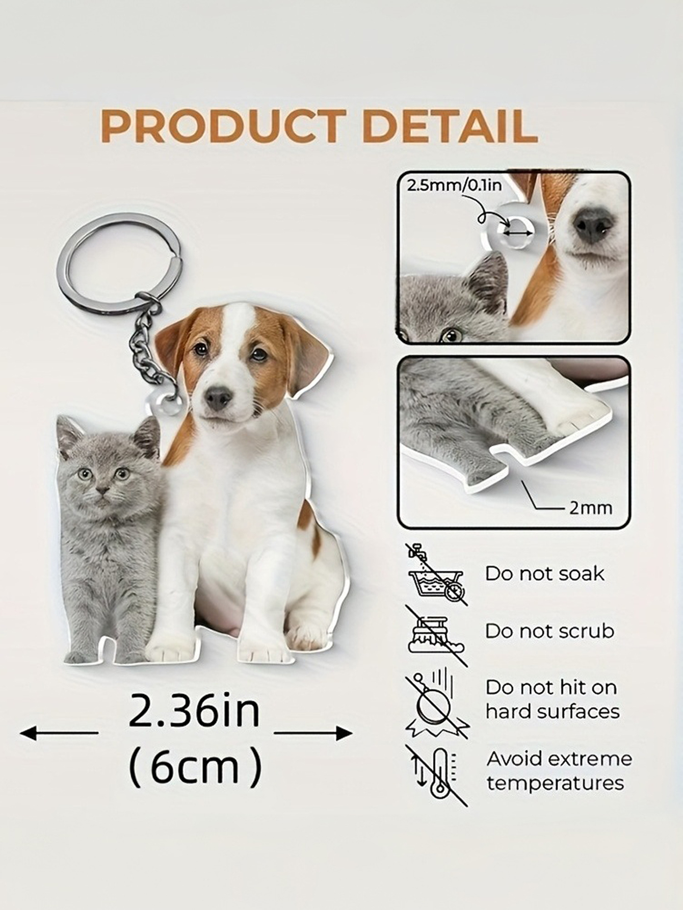 2D Flat, 1 Custom Photo Keychain - Personalized Pet, Birthday, or Holiday Gift